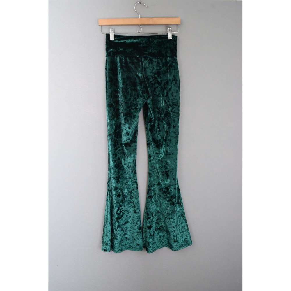 Warrior Within Designs Flare Leggings Small Green Velvet Bell Bottoms Flare - Picture 2 of 3